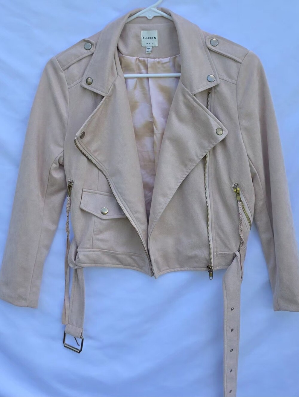Ellison Women's Faux Suede Moto Jacket Size Small Blush Motorcycle Style Pink